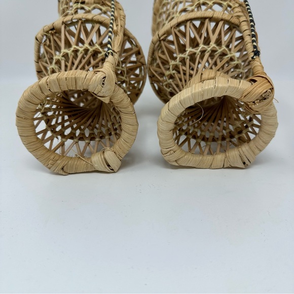 Vintage Mini Peacock Wicker Fan Back Rattan Chair, Doll Plant Stand 8” Set of 2 - Picture 5 of 9